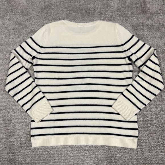 Talbots Sweater Womens Medium Ivory Navy Holiday Christmas Tree Lambswool Soft - Picture 7 of 9